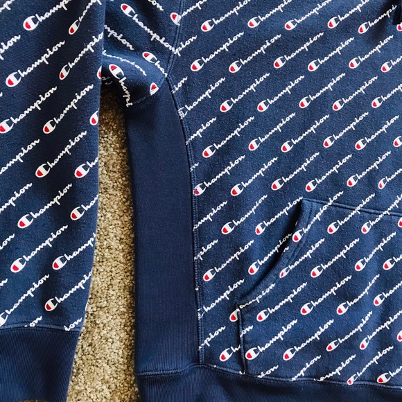 Champion All-Over Diagonal Logo Reverse Weave Hoody Sweatshirt Mens Size XL  EUC - Picture 9 of 11